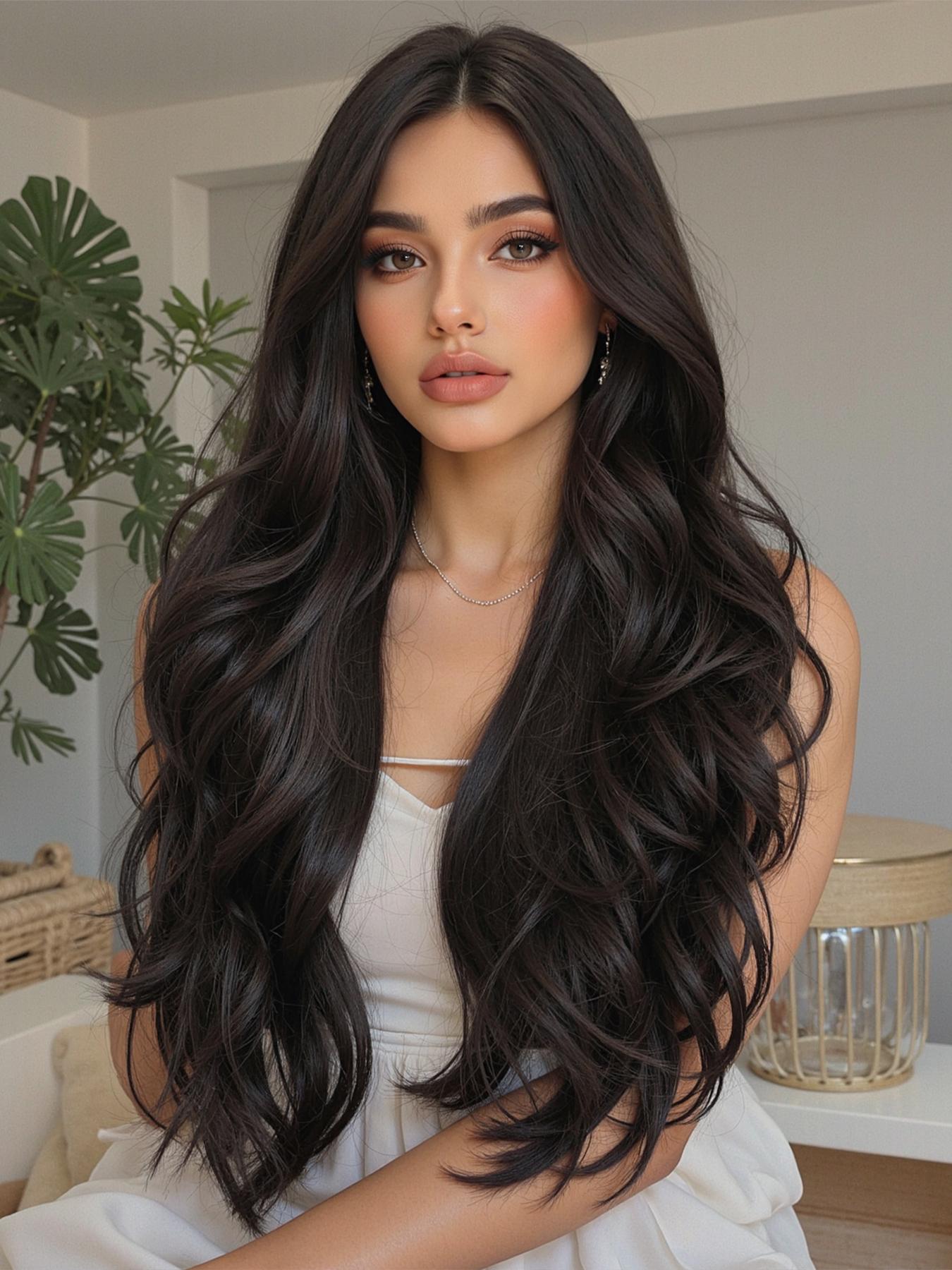 Elegant Black Wavy Hair Wig Long Black Wig Wavy - Etsy main image 2