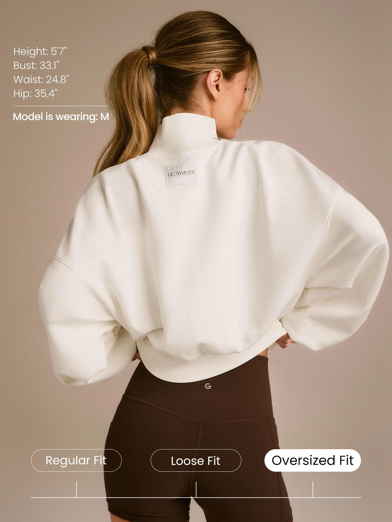 GLOWMODE Modal Soft Warm Curved Bubble Hem Waist Length Oversized Ribbed Cuffs High Neck Pullover Sweatshirt Daily