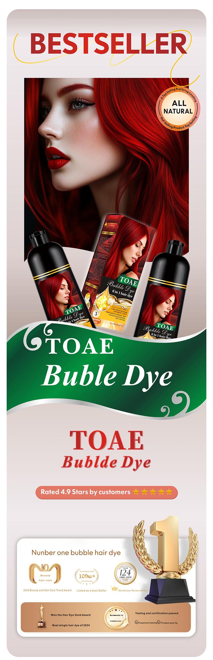 TOAE 2026 Upgraded 6-In-1 Herbal Hair Dye Shampoo, Plant-Based for Women & Men, Gray Hair Coverage & Long Lasting Color(6-8 Weeks), Nourish Scalp, 4 Shades(Wine Red, Chestnut Brown, Golden Brown, Black)