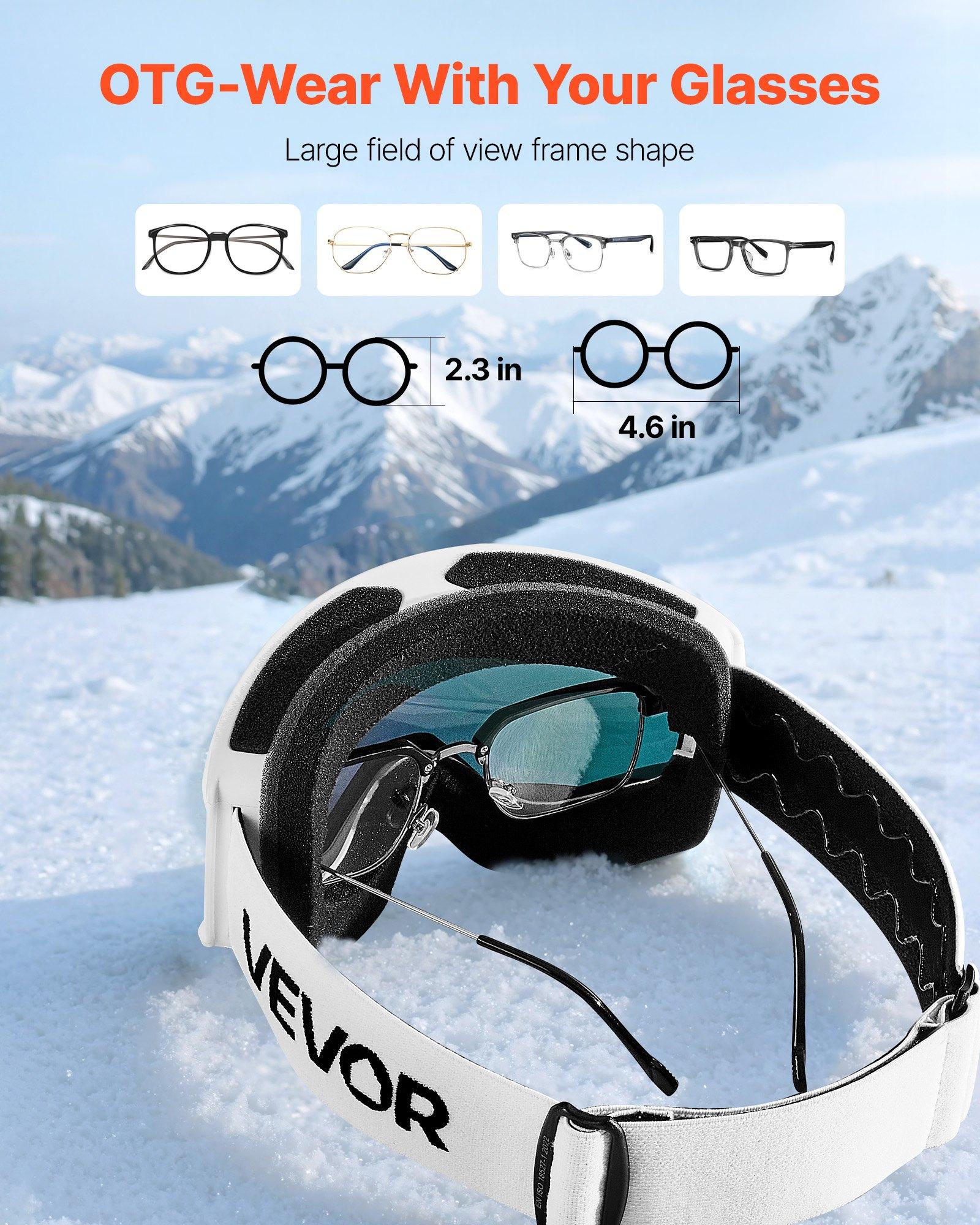 fathersdaygift  VEVOR Ski Goggles, Cylindrical Lens with Pink Revo Coating, OTG Anti fog Snow Goggles for Men Women Youth, TPU Frame Ventilation Structure, Suitable for Skiing, Skating, Snowboarding, Cycling