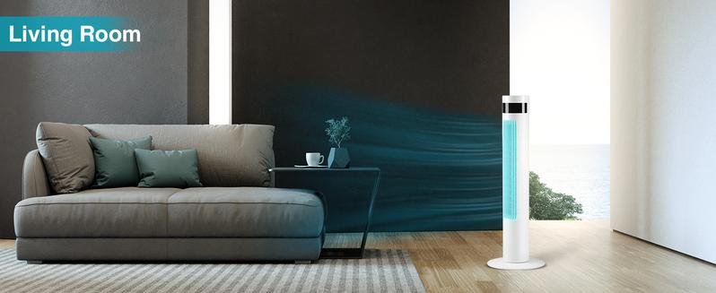 R.W.FLAME Tower Fan, Oscillation Fan with Remote Control, Standing Fan for Office, 3 Wind Modes, Time Settings, Portable Bladeless Floor Fans for Home with Children/Pets/Elders