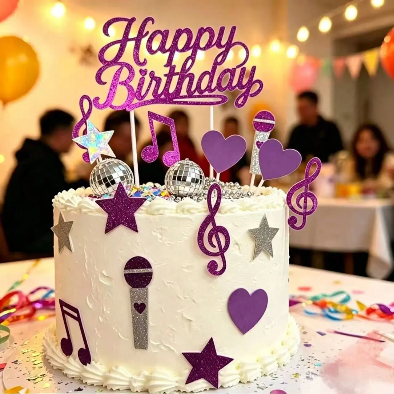 17pcs Purple Music/Disco Theme Cake Decoration Topper Set - Popular Cross-Border Purple Cake Decor Birthday Cake Decorations