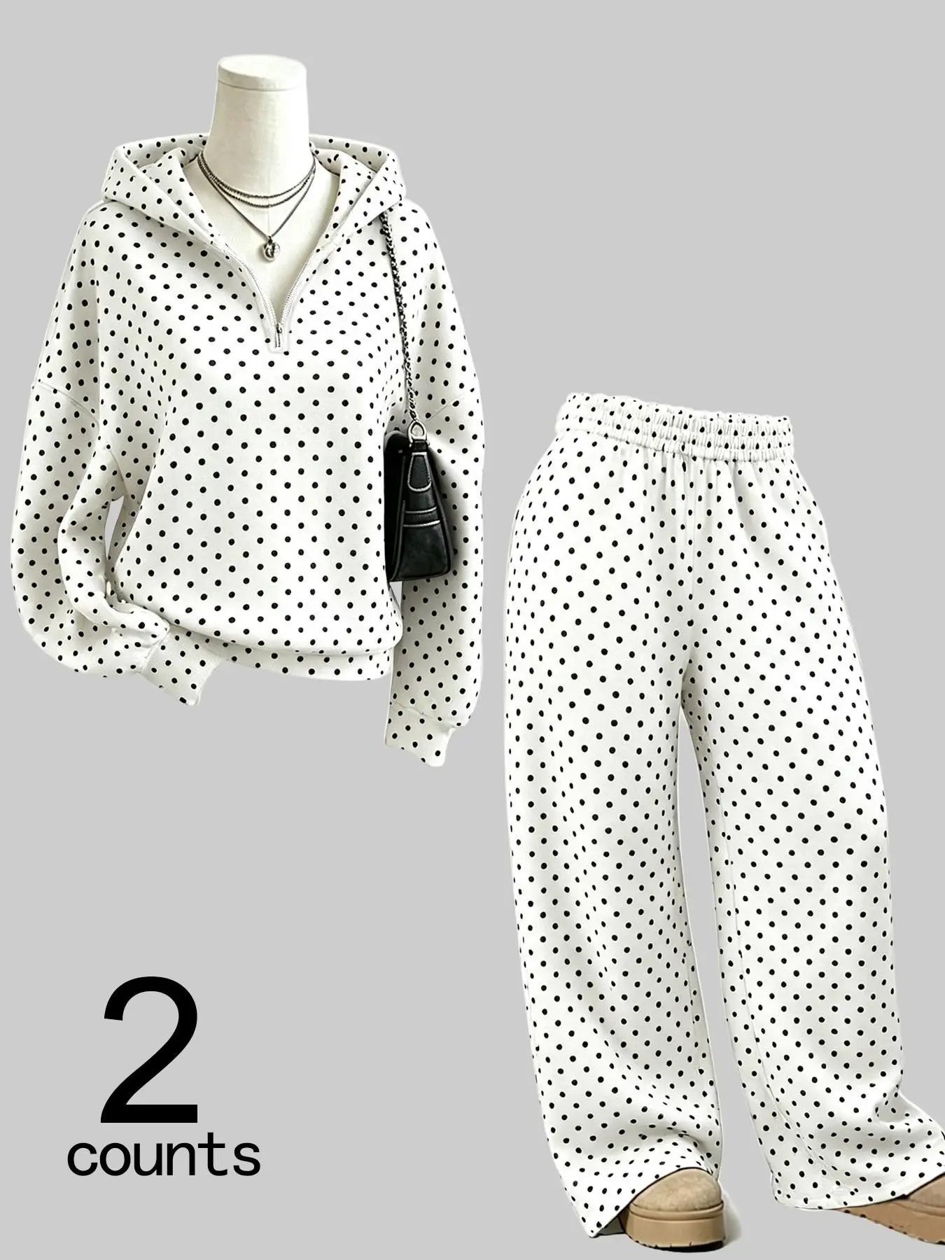 Women's 2-Piece Set, Casual Loose V-Neck Hoodie with Zipper, Soft Fabric, Fall & Winter, Perfect for Shopping & Sleep