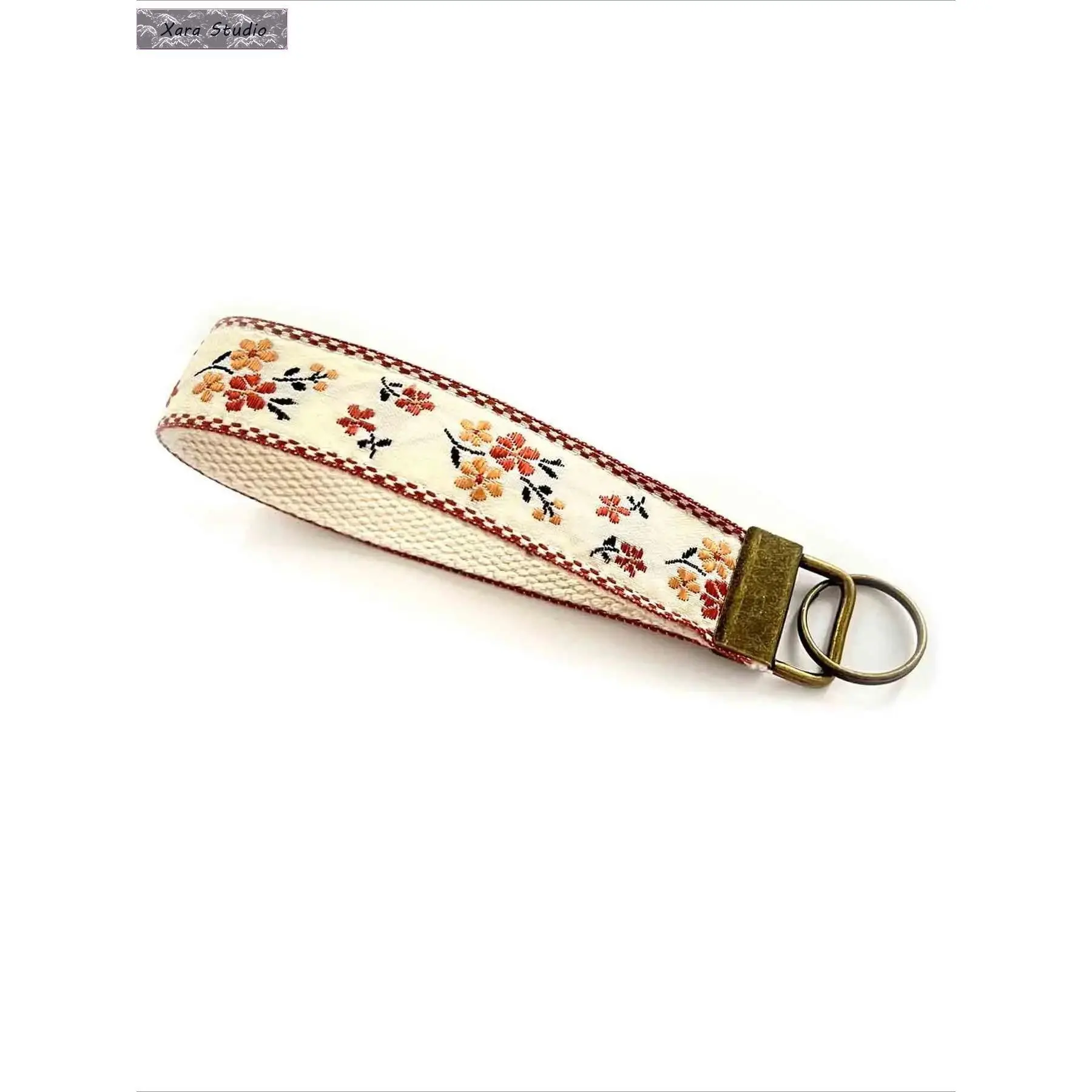 Embroidered Fabric Wristlet Keychain for Women, Cute and Trendy Boho Key Ring with Durable Metal Hardware, Handmade Colorful Wrist Key Chains, Perfect Gift, Party Favor, Handbag Accessory, Everyday Carry