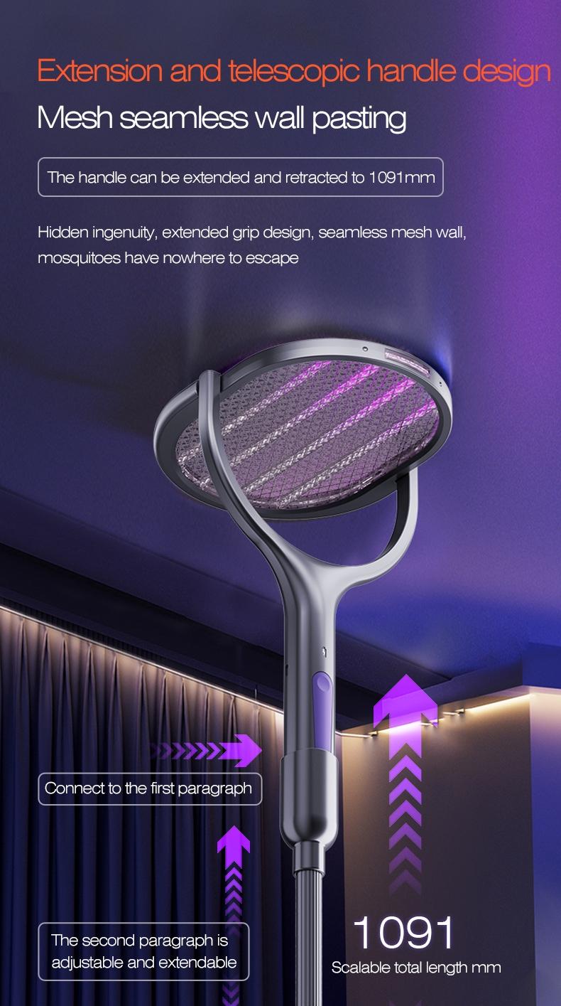Foldable Electric Mosquito Swatter with Rotating Head – 6-in-1 Rechargeable Insect Zapper with UV Mosquito Light, Indoor & Outdoor Use, Lightweight and Portable, Safe and Efficient Fly & Bug Killer, Perfect for Home, Patio, Camping, Travel, and Office