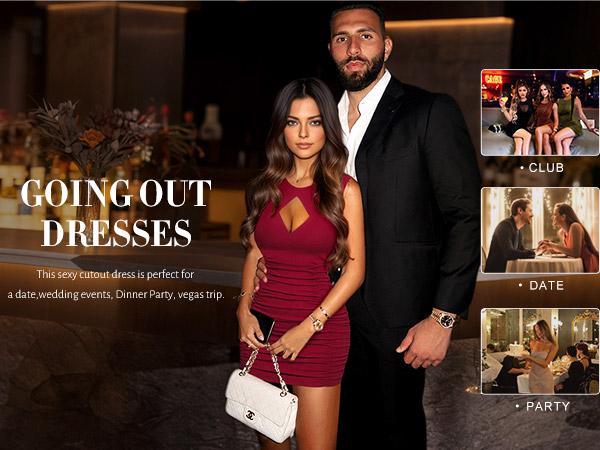 FAIRY SEASON Women's Night Out Bodycon Mini Dress - Minimalist Sizes run small Petite Sexy Cutout & Ruched Design Sleeveless Party Dress for Summer 2025 | Feel Confident & Comfortable!