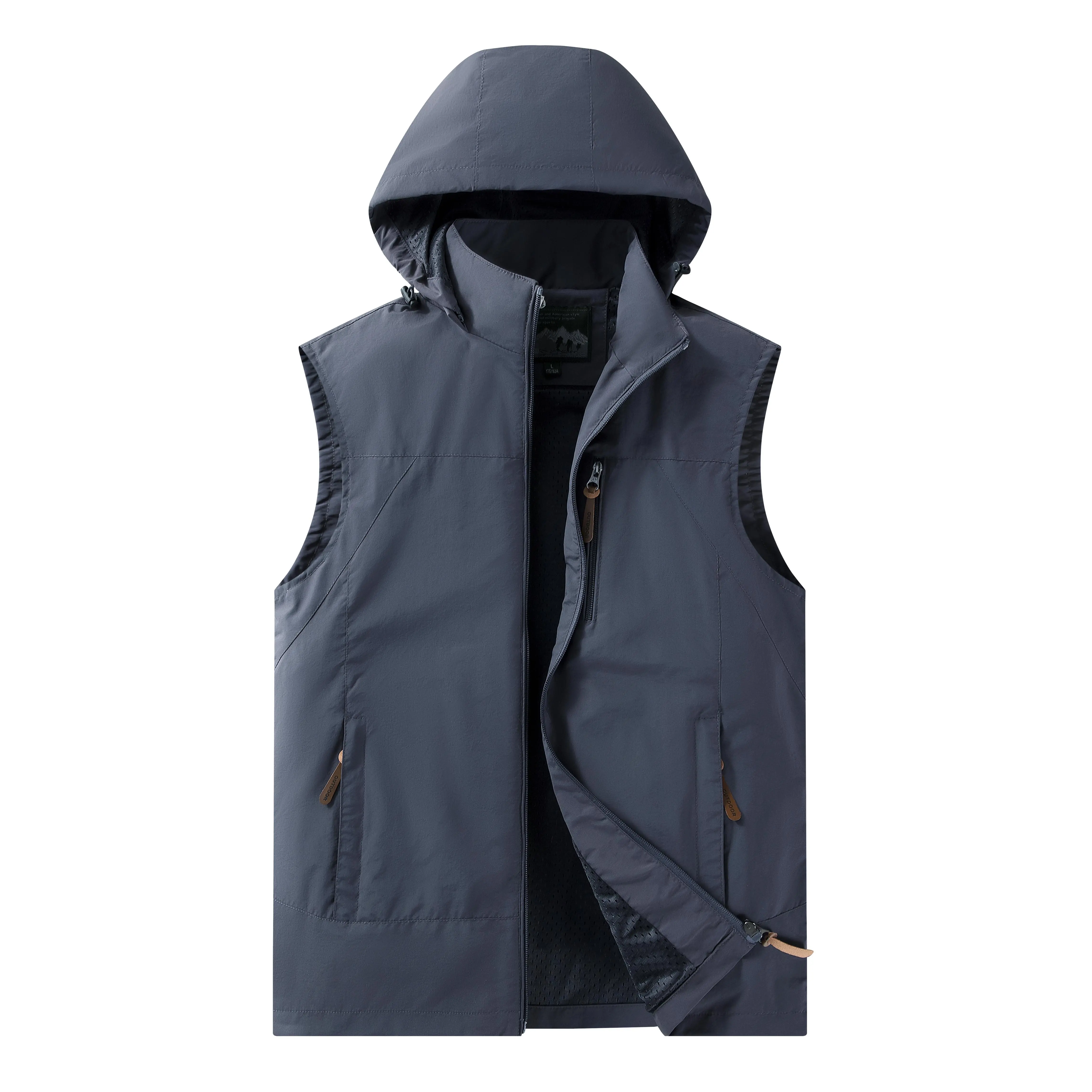 Men's Detachable Hooded Windproof Vest Lightweight Quick Dry Sleeveless Gilet Multi Zipper Pockets Breathable Liner Outdoor Fishing Hiking Golf Travel Casual Jacket