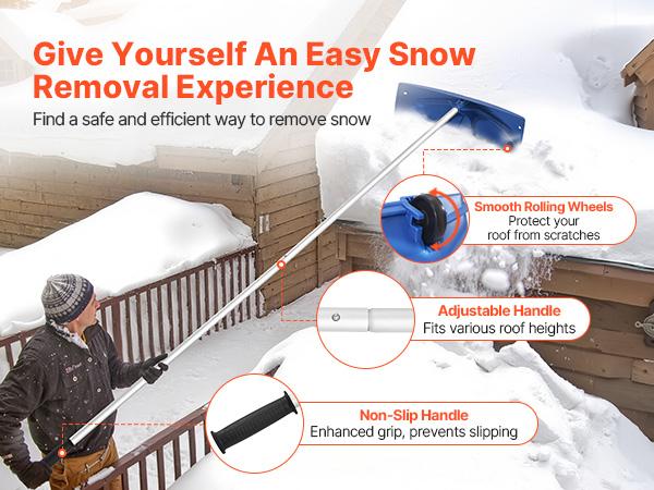 VEVOR Snow Roof Rake, 24 in PP Plastic Blade, 3.8-18.2 ft Adjustable Roof Snow Scraper with Wheels, Anti-Slip Handle Snows Removal Tool, Lightweight House Rooftop Rake for Leaves Debris Removal
