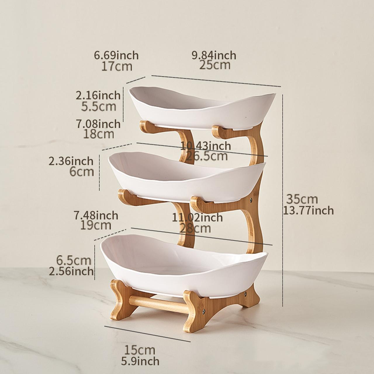 Colorful Fruit Basket Set with Wooden Stand, Plastic Bowls, Cake Stands, Biscuit Plates, Candy Buffet, Dessert Table Display, Perfect for Weddings & Parties