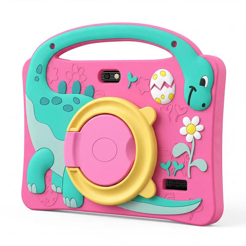 New 7-inch kids' tablet Learning Tablet with Android 13, 1GB RAM and 16GB ROM, WiFi support, comes with a shockproof silicone case and cute dinosaur design. Parents can control the educational apps. Dual cameras, perfect Children's Day gift for kids.