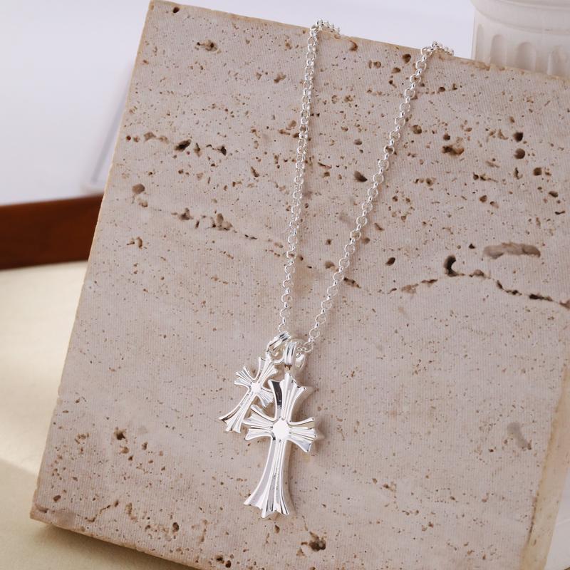 Cross Necklace Gold/Silver Double Cross Pendant Necklace Delicate Faith Jewelry Religious Gifts for Women