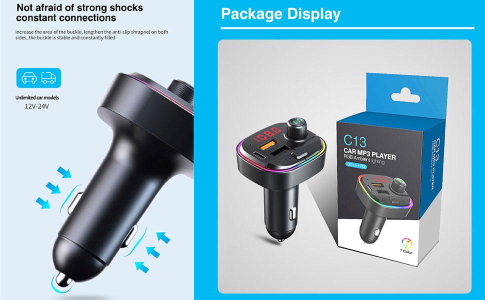 Black Car Bluetooth FM Transmitter Car Accessories - 12V-24V Vehicle Adapter with 3 USB Ports, 18W, BT5.0 Stable Link, 6 Visual EQ Modes, 5V/1A USB Flash Drive Support, Hands-Free Calling, 7-Color LED Backlit, TF Card Compatibility, MP3 Player Black Car Bluetooth FM Transmitter Car Accessories - 12V-24V Vehicle Adapter with 3 USB Ports, 18W, BT5.0 Stable Link, 6 Visual EQ Modes, 5V/1A USB Flash Drive Support, Hands-Free Calling, 7-Color LED Backlit, TF Card Compatibility, MP3 Player