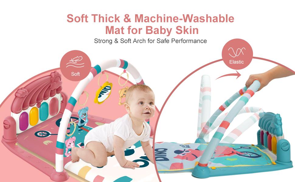 Baby  Play Mat Baby Gym, Piano Tummy Time Baby Activity Gym Mat with 5 Infant Learning Sensory Baby Toys, Music and Lights Boy & Girl Gifts for Newborn Baby(Pink)