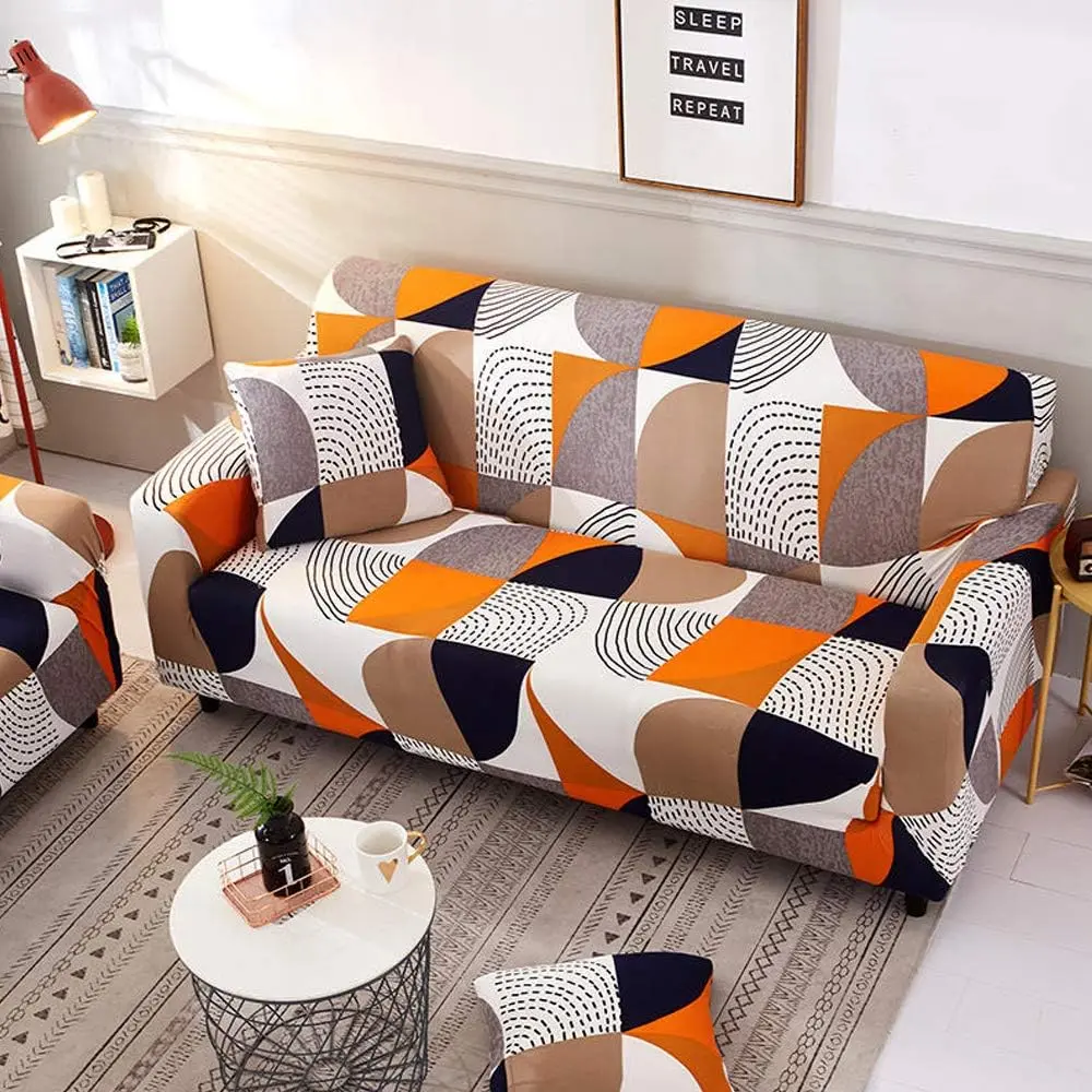 Stretch Couch Covers Printed Sofa Covers for 3 Cushion Slipcovers Furniture Protector with 1 Pillowcases (3-70-86 inch)