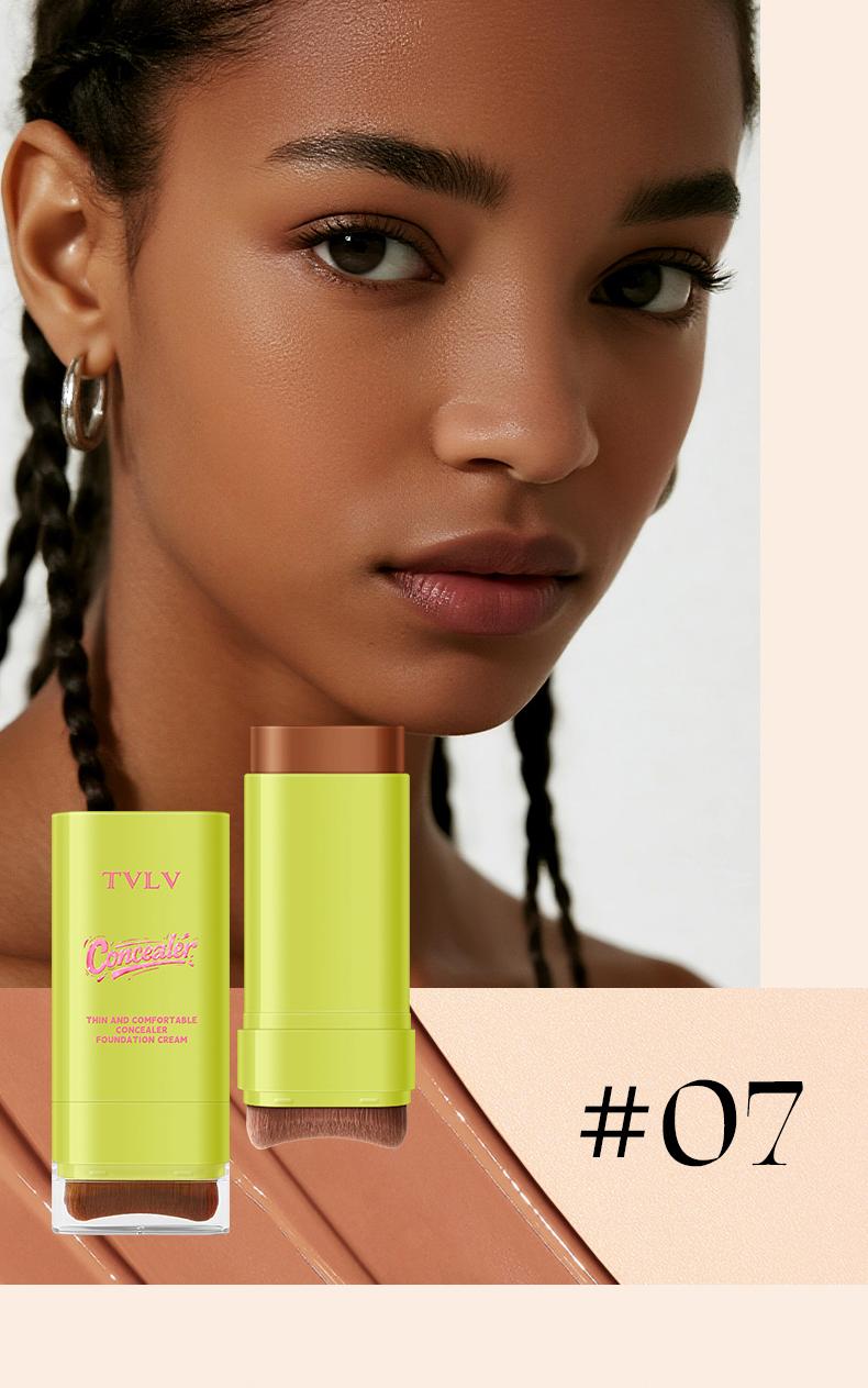 2-in-1 Concealer Foundation Stick with Built-in Brush, Long-Lasting Waterproof Matte Full Coverage, Crease & Sweat-Proof, Compact Portable, Includes Free Makeup Brush, Ideal for Daily & Party Use