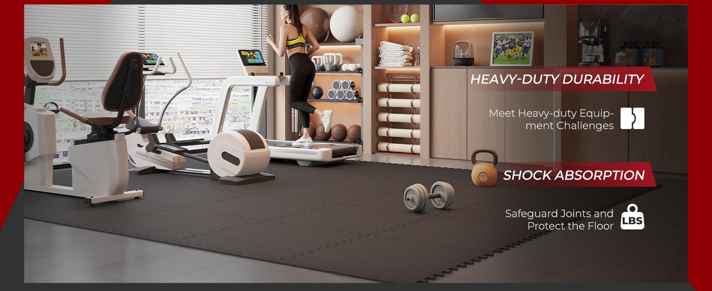 SUPERJARE 0.79 Inch Gym Flooring for Home Gym,  Exercise Equipment Mats with Rubber Top, Interlocking Rubber Floor Tiles for Home Gym and Fitness Room, Protective Flooring Mat