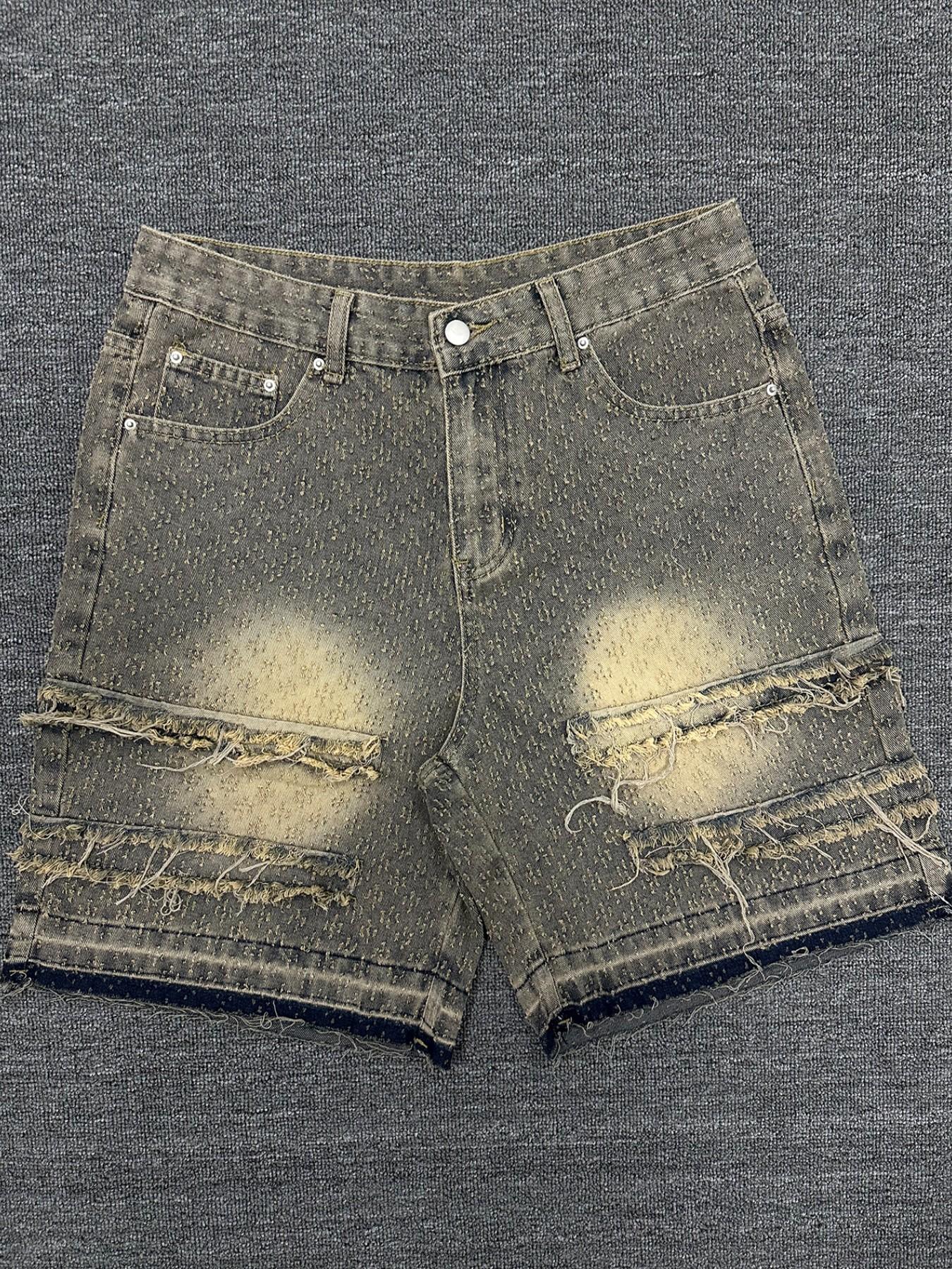 Men's Vintage Wash Loose Jeans Shorts, Oversized Wide Leg Skateboard Pants, Y2K Aesthetic Distressed Denim, Summer Casual Wear, Classic