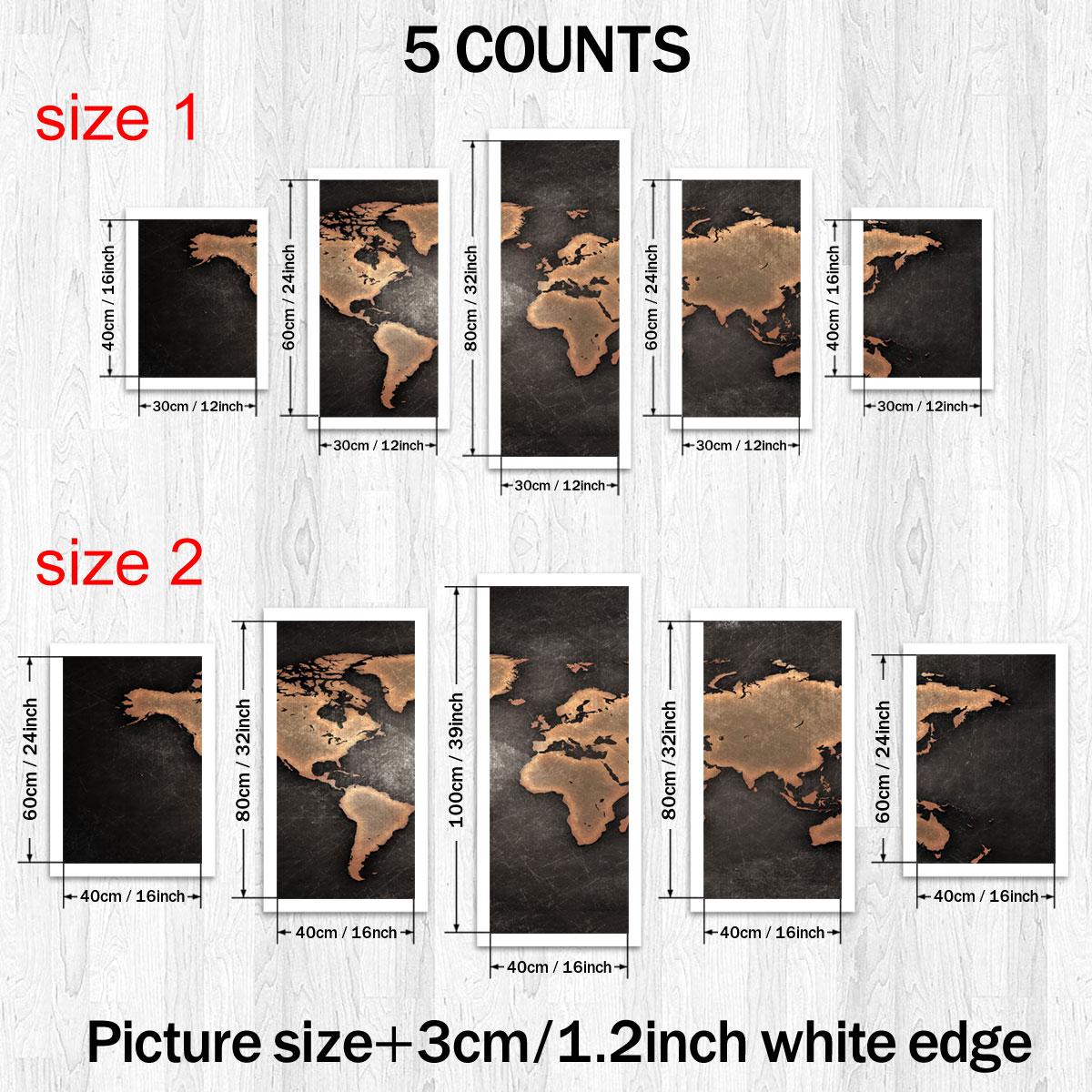 Vintage World Map Pattern Canvas Unframed Painting, 5 Counts Modern Art Poster, Wall Art Decor for Home Living Room Bedroom Office, Ornaments