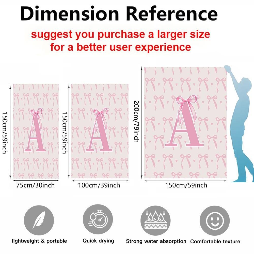 Pink Romantic Ballet Bow Alphabet Sand-Free Beach Towel, for Beach, SPA, Hot Spring, Picnic, Camping, Fitness & Yoga, Water Absorbent, Quick-Dry & Portable, Ideal Housewarming Birthday Christmas Gift