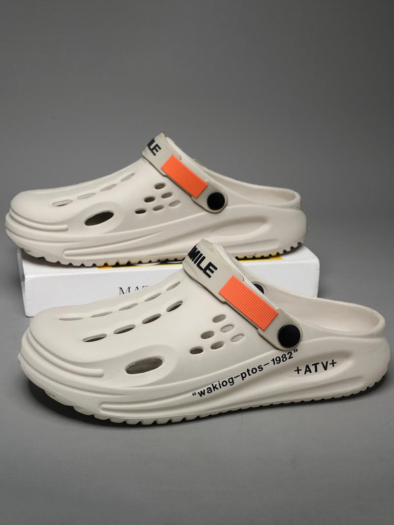 Men's Summer Casual Letter Pattern Clogs As Gift, Breathable Comfortable Clogs for Beach Party, Trendy Shoes for Indoor & Outdoor Wear