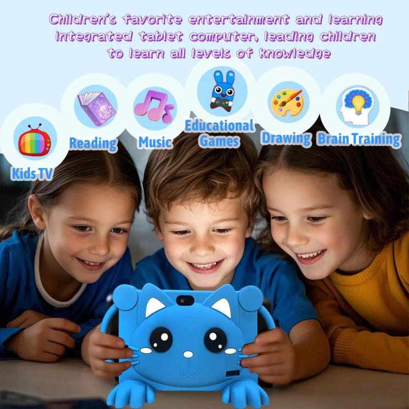 7-inch Android tablet, Learning tablet, education and entertainment all-in-one, portable, suitable for multiple scenarios, with parental control feature, children's soft silicone tablet, best birthday gift