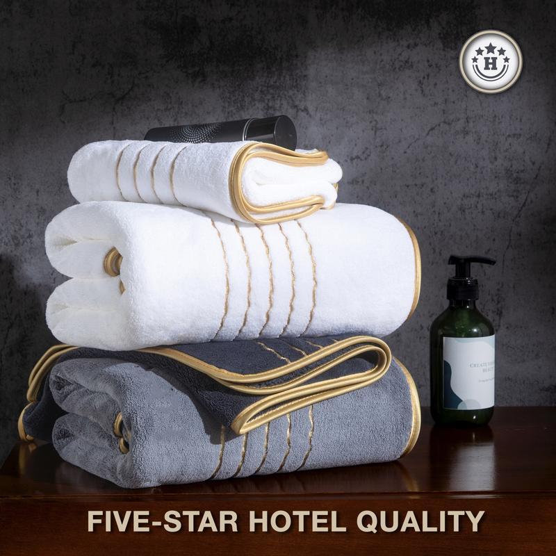 6-Piece Gold Trimmed Towels Set, Quick-Dry Absorbent Microfiber, Modern Bathroom Essentials for Home, Hotel, School Use, Absorbent Thickened Towels