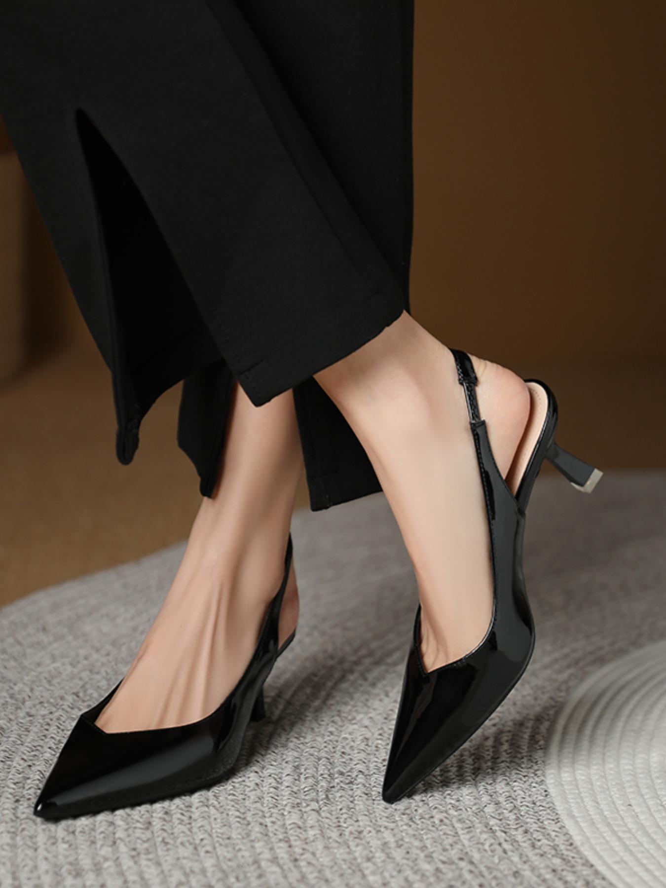 Summer Outfits 2024 Minimalist Temperament Pu Leather Slingback Pumps, Simple Design All-match Solid Color High Heels, Elegant Pointed Toe Slip on Shoes for Daily Work Office