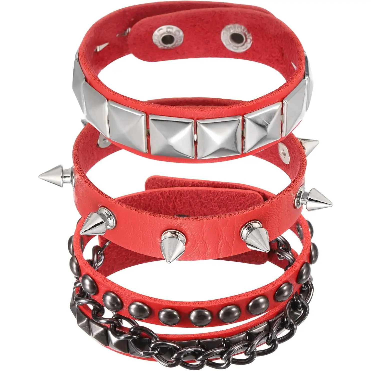 Rock Punk Studded Leather Bracelet Set,Goth Spiked Cuff PU Wristband Adjustable Bracelets Emo Grunge Accessories Halloween Party Favors