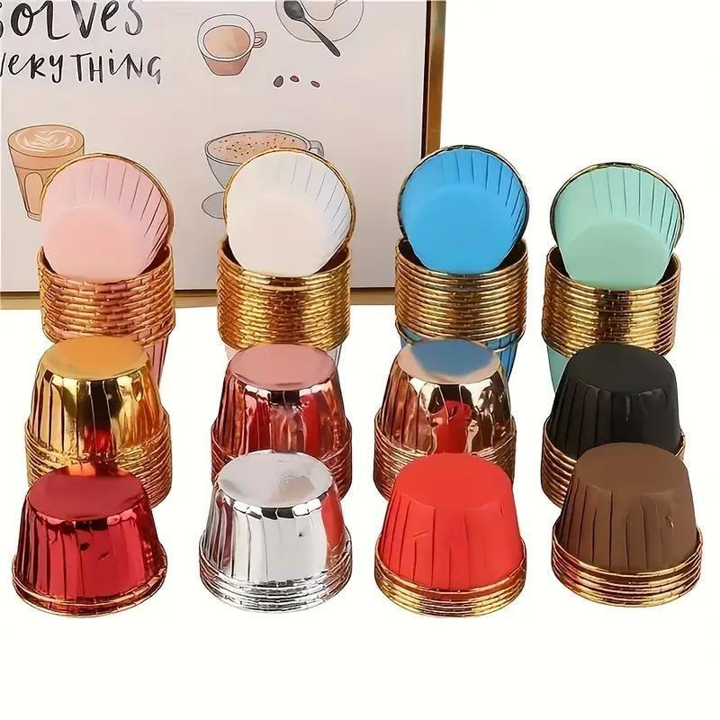 50 Round Cupcake and Muffin Baking Molds, Heat Resistant Aluminum Foil Cups, Bakeware, Perfect for Weddings, Holidays, Parties