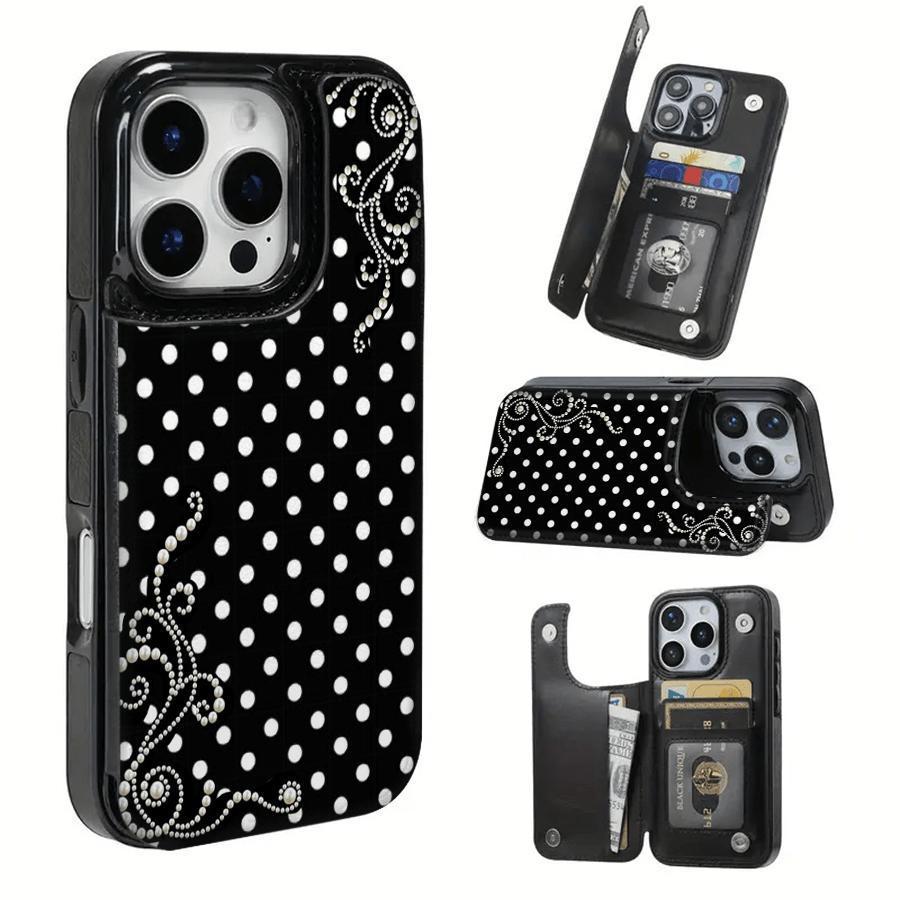 TPU Smartphone Case with Pearl Polka Dot Fantasy Pattern, Card Slot for Bank/Bus Cards - Cellphone Cover, Mobile Phone Accessories, Casing Compatible with iPhone 17/16/15/14/13/12