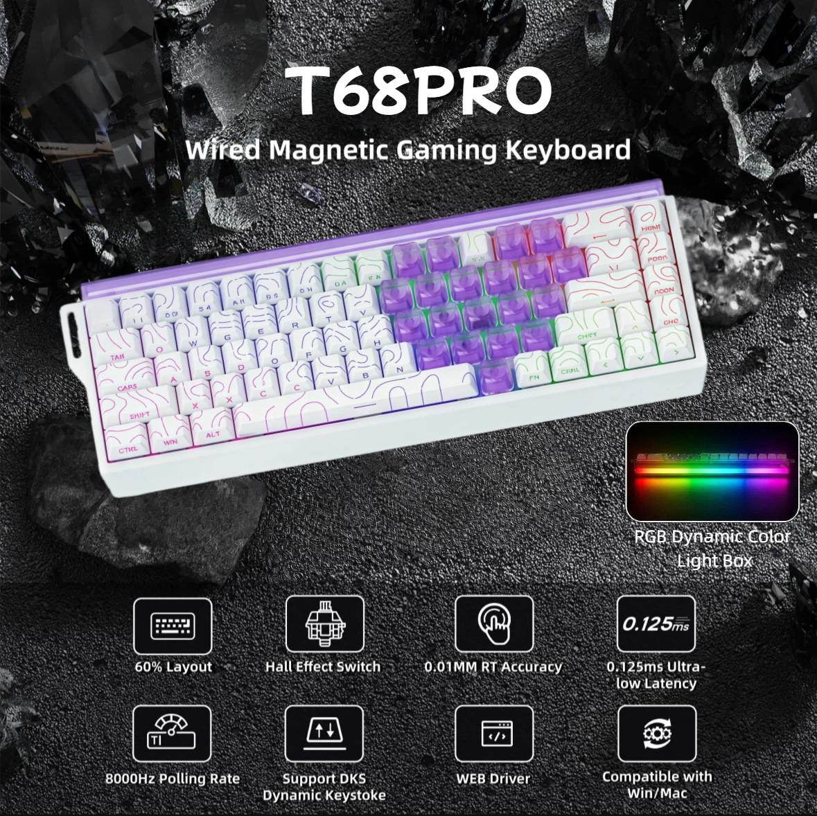 T68pro Magnetic Keyswitch Keyboard, 60% Compact Design, Quick Trigger 0.01mm, 8k Return Ratio, 128k Rate, RGB Backlit, Wired Gaming Customizable