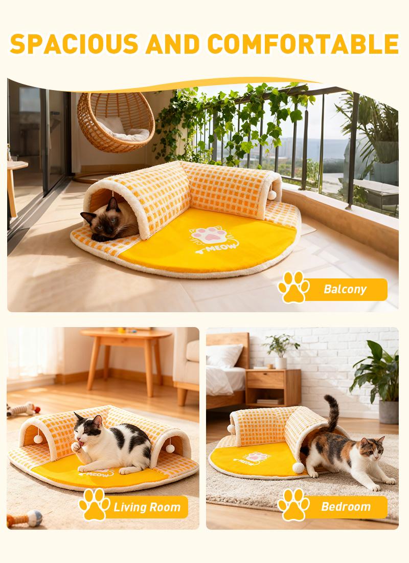 Tunnel Cat Den, 20cm wide tunnel bed, comfortable and warm pet cave, play mat and insulation nest, small pet hiding place, pet bed, cozy pet retreat, easy to clean, hamster hiding place, rabbit pen, pet lover for small pets, winter insulation, suitable fo