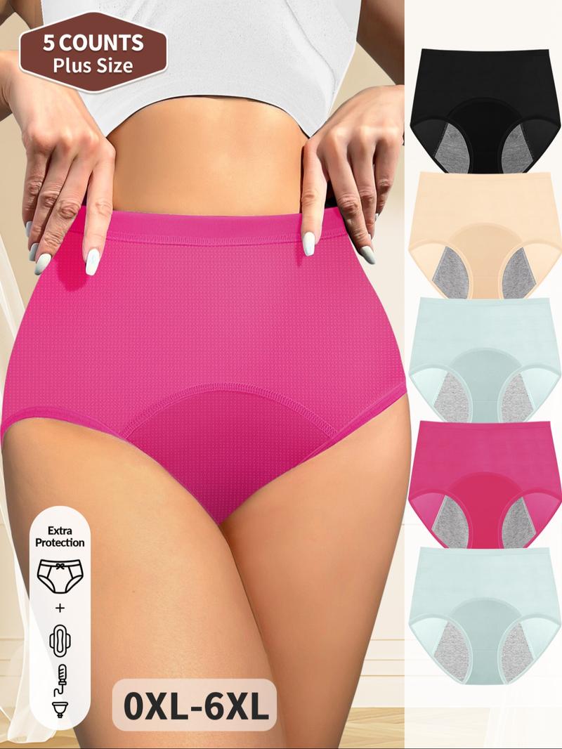 Women's Plus Size High Waisted Underwear Set, Breathable Comfort Fit, Non-Irritating, All Season Wear, 5 Pack, Sizes 0xl-4xl