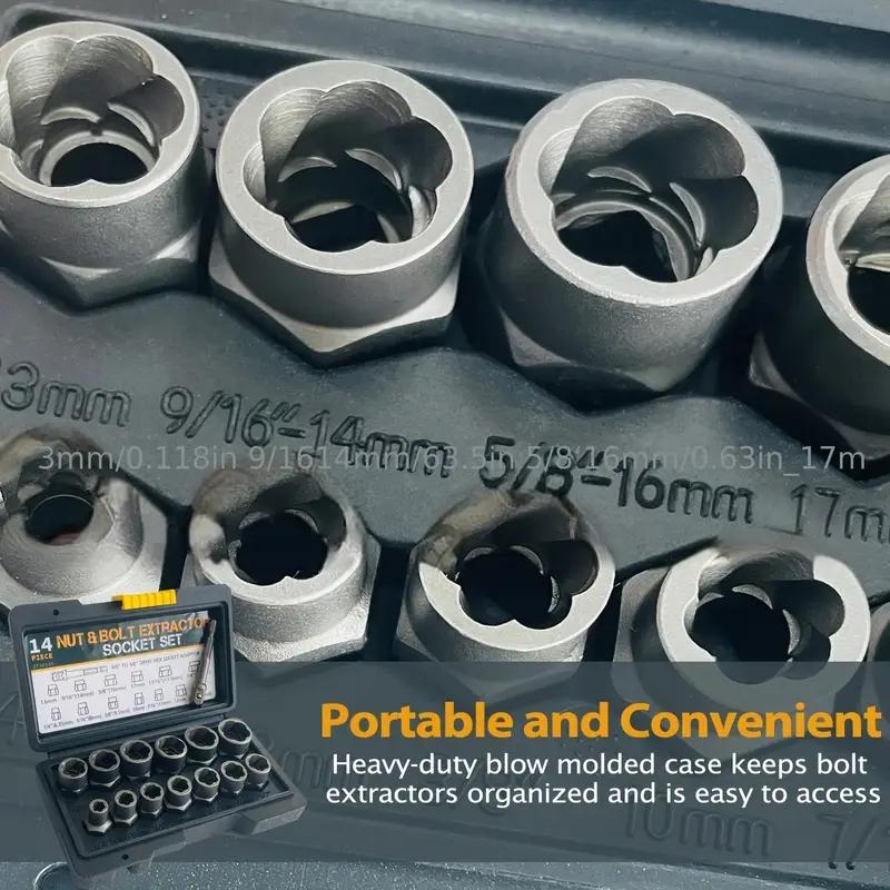 Bolt Extractor Tool Set, 13+1 Counts Impact & Nut Remover Stripped Lug Remover, Drive Rounded Bolt Remover for Removing Damaged, Frozen Universal Impact impact bolt