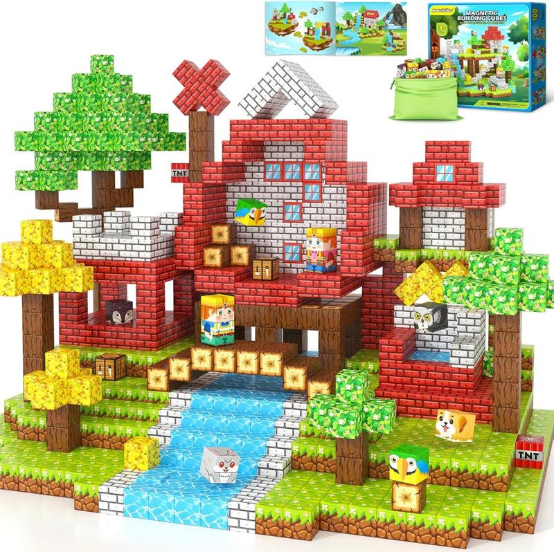 Magnetic Building Blocks-150PCS with Drawstring Bag STEM Montessori Children Sensory Toys Build Mine Magnet World Gift Set