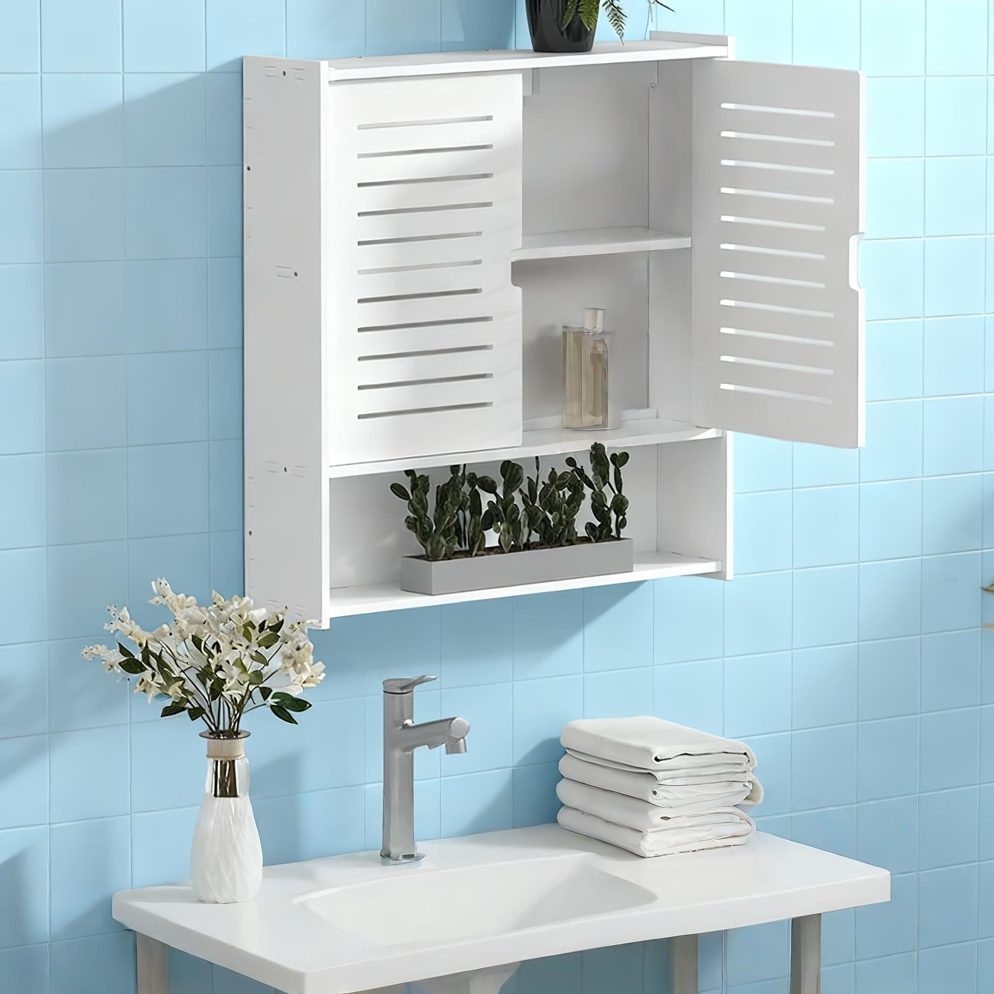 Three-Tier Double Door Bathroom Storage Rack, Wall-Mounted Multi-Functional Cabinet, Suitable for Bathroom/kitchen/office, Three-Layer Design
