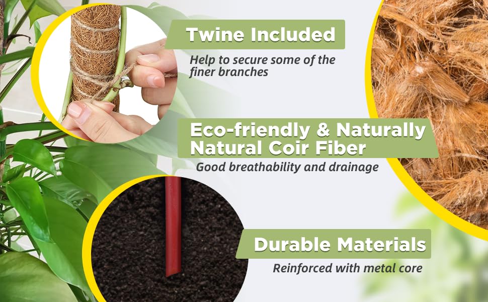2 Pack Bendable Moss Pole 48" 63" Monstera Plant for Climbing Indoor Plants Tall Coir Plant Pole Sticks Stakes for Potted Plants, Pothos, Philodendron