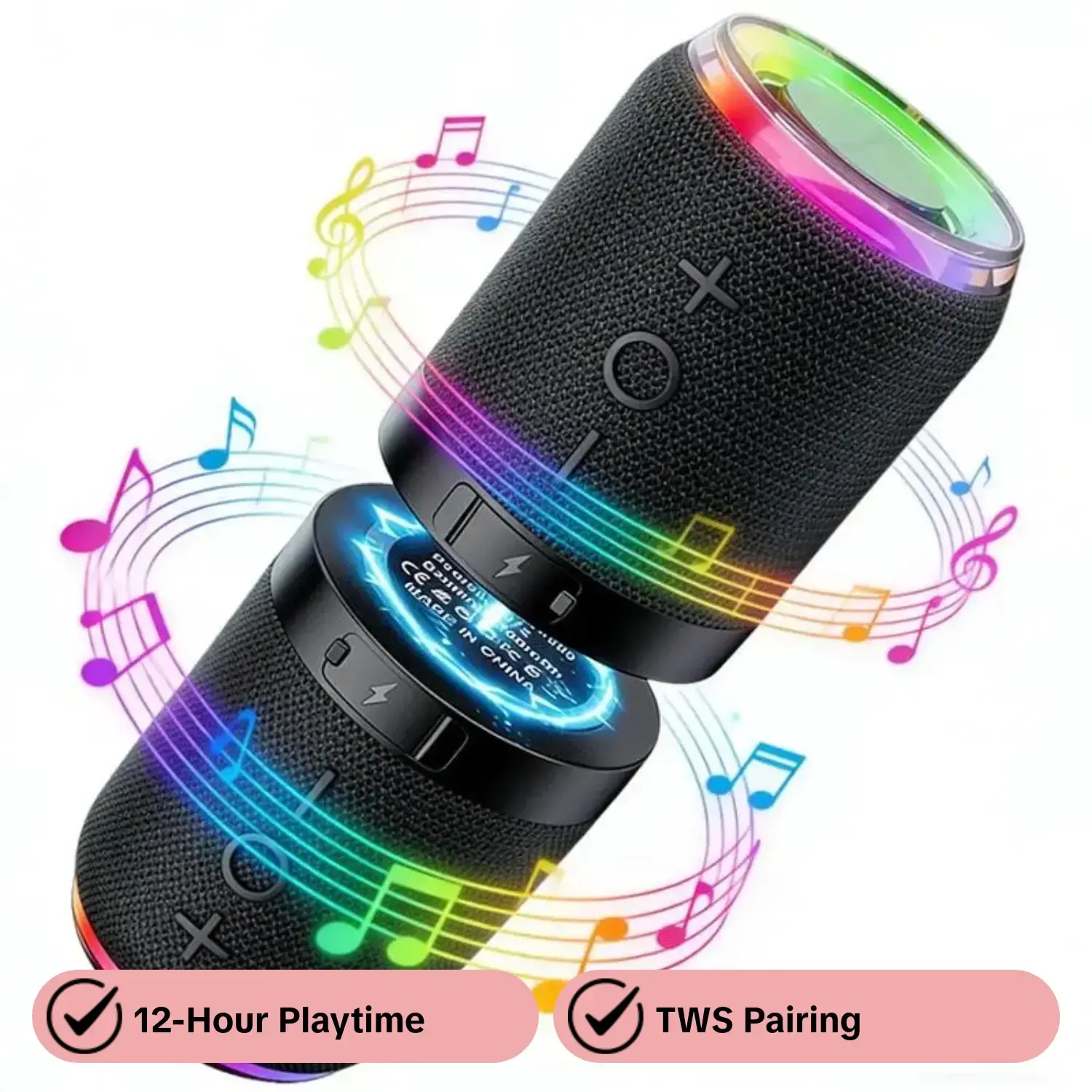 Portable Bluetooth compatible Speaker, Multifunctional Speaker, Magnetic 2-In-1 Design, Wireless Mini Speaker, Stereo, 12-Hour Playtime, TWS Pairing, Bluetooth5.4, Fm Radio, Rechargeable Party Speaker