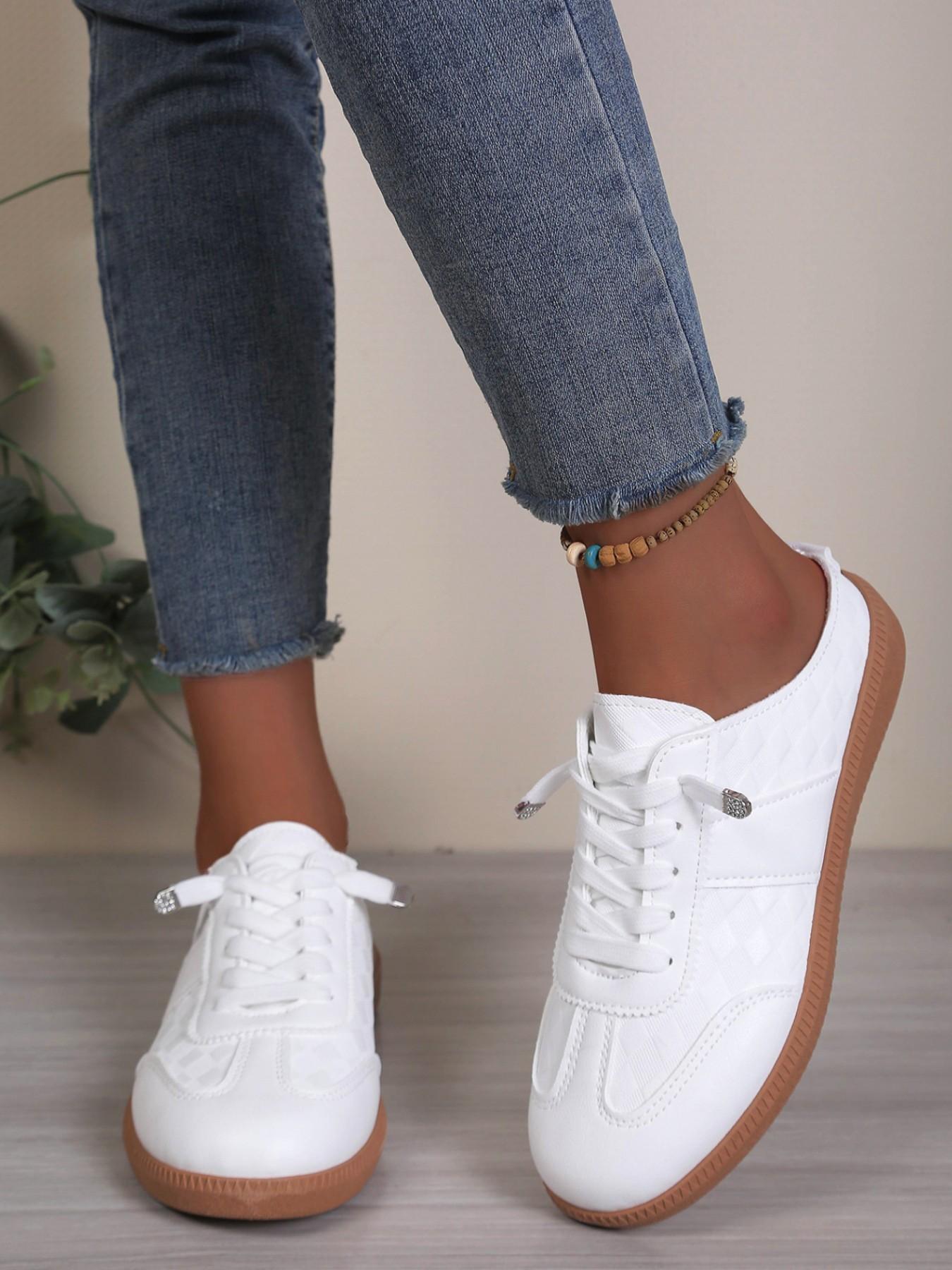 Women's 2026 Summer Vacation Essential Quilted Lace-Up Open Back Mule Sneakers, Slip-On Casual Footwear for Beach Strolls, Poolside & Everyday Summer Days, Rubber