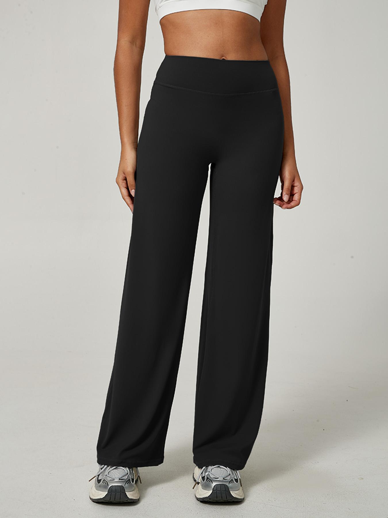 Women's High Waist Elastic Casual Soft Straight Leg Pants, Sporty Fitted Yoga Fitness Workout Pants, Fall & Winter Daily Wear