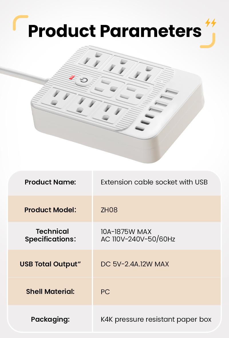 15-in-1 Power Strip with Switch & Surge ProtectionMultifunctional surge protector with 8AC Outlets 4 USB & 3Type-C USB Ports Socket for Office Home and Travel WallOutlet Extender Power Socket Expander electrica loutlet