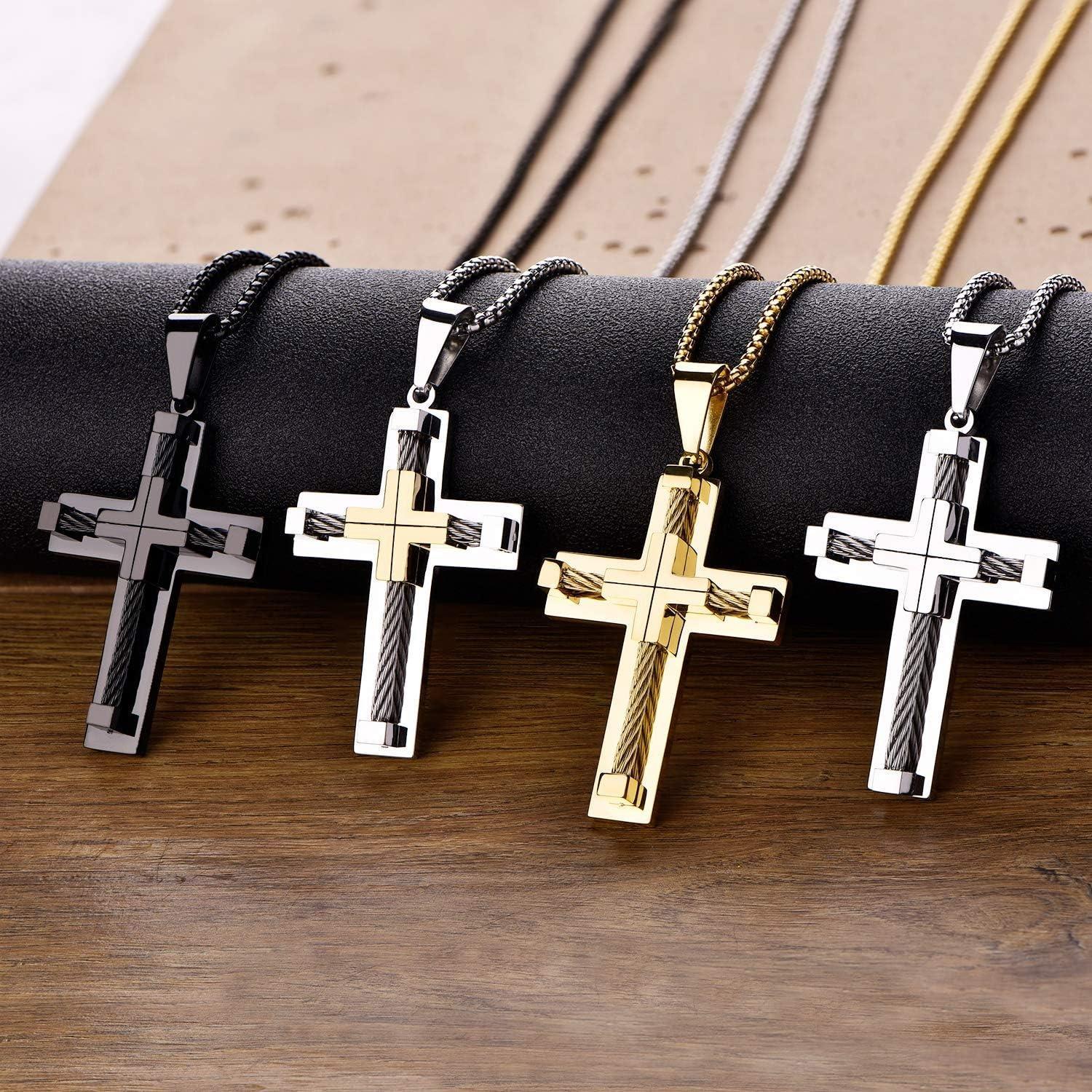 Cassieca Cross Necklace Unisex Stainless Steel Cross Pendant for Men- Classic Design 24" 20" Square Rolo Byzantine Chain