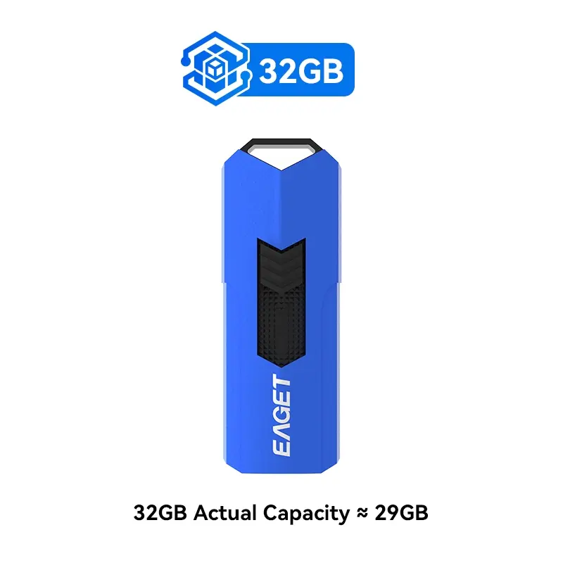 EAGET USB3.2 Flash Drive USB Stick Drive Usb Flash Drives 1 Pack, 32G/64G/128G Blue Yellow ABS Sliding Cap, 100MB/s Read Shockproof A+ Chip Fast Transfer, For Students Office Staff, Windows Mac Linux Laptop Desktop-Portable Data Storage Thumb Drive Gift