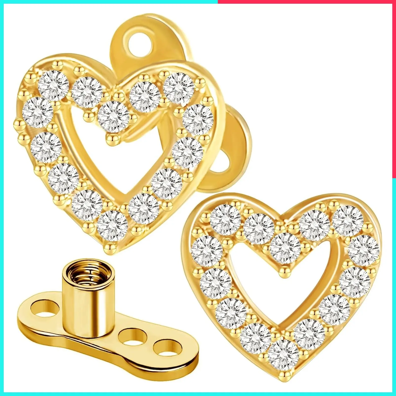 2 Pcs 14G Cubic Zirconia CZ Dermal Anchor Tops and Bases, Surgical Titanium Steel Internally Threaded Microdermal Studs, Body Piercing Jewelry Gift for Women Men Gold
