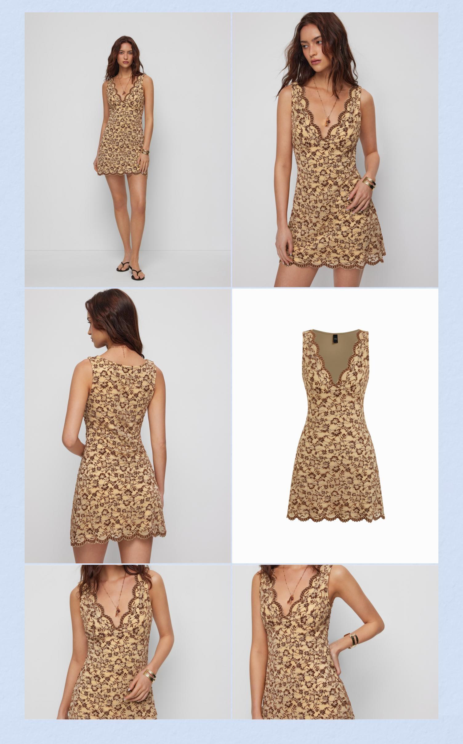Cider Flocking Lace V-neck A-line Mini Dress SohoChic