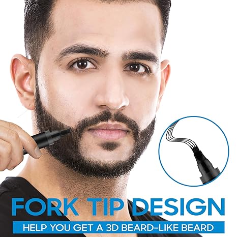 4-Tip Liquid Pen for Beard & Eyebrow-Water-Resistant, Natural-Looking, and Long-Lasting