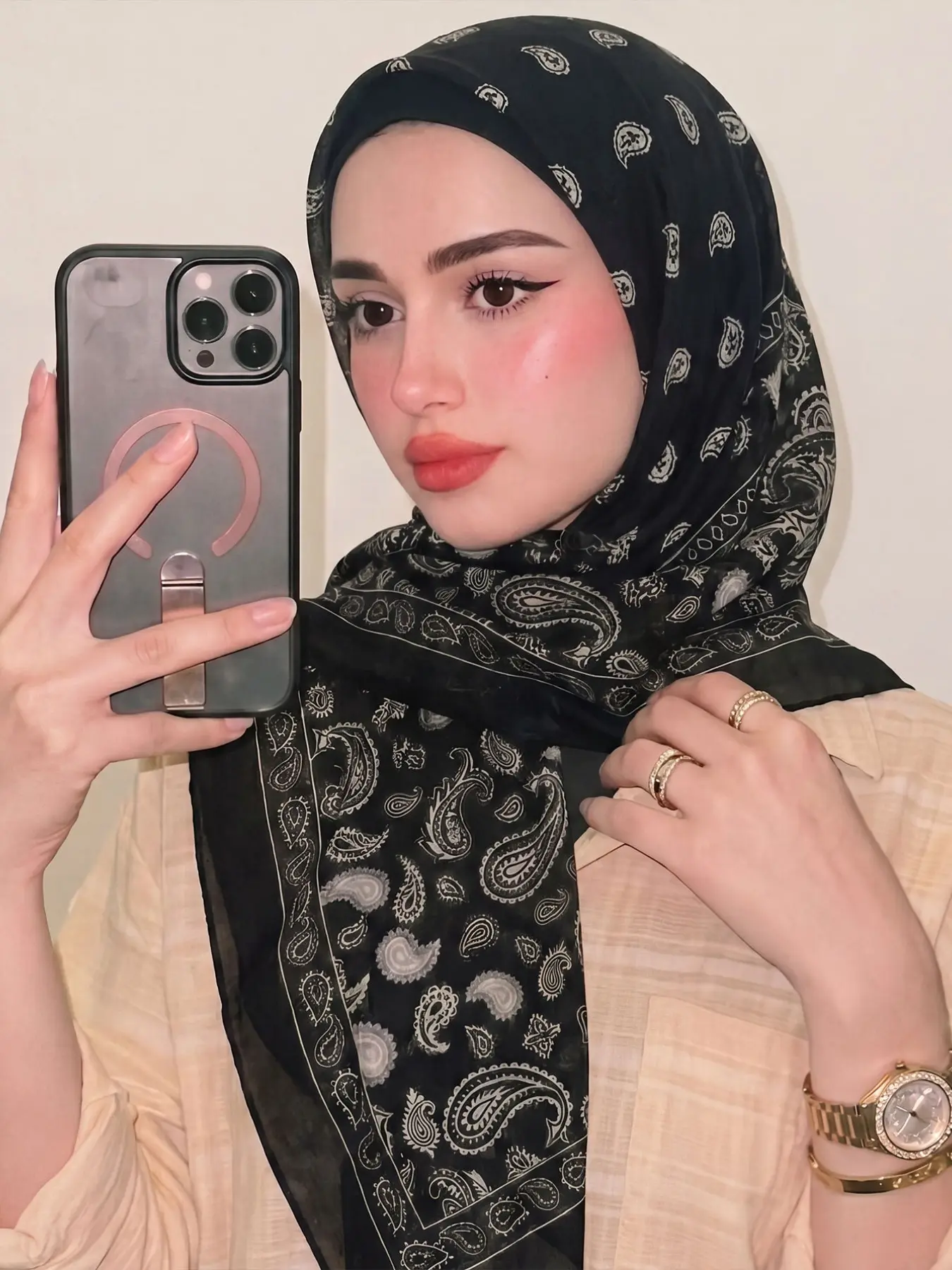 Classic Base Cashew Flower Square Scarf Hijab, Lightweight Breathable Muslim Headscarf, American Vintage Multi-Use Hair Accessory Shawl
