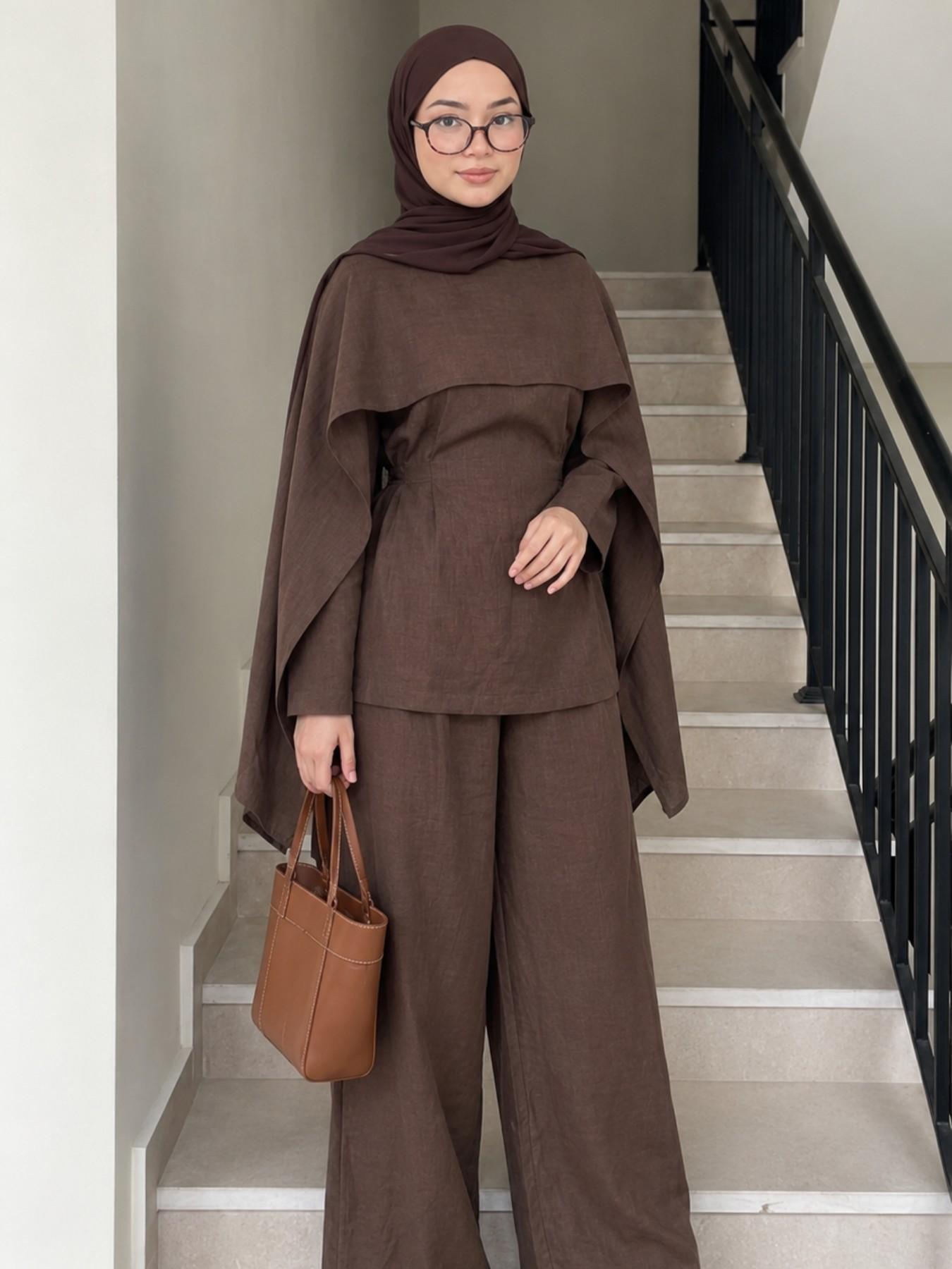 Three-Piece Modest Muslim Abaya Set with Detachable Shawl, Elegant Fashion Clothing for Home Parties Travel Casual Wear, Comfortable, Stylish and Modesty
