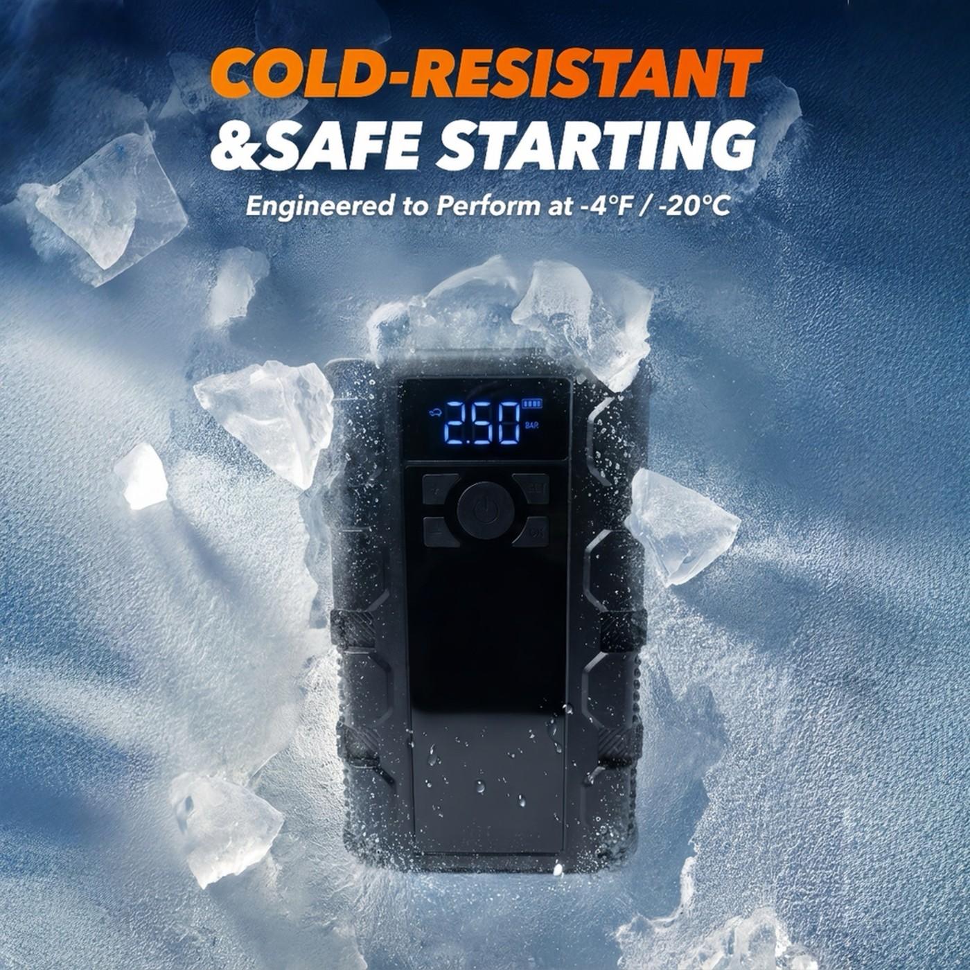 Anqva 4000A Jump Starter with 150PSI Air Compressor, 12V Car Battery Booster,  Fast Charge, 44.4Wh Portable Tire Inflator, LED Display for 10L Gas & 10L Diesel Engines, LED Light, Jumper Cables