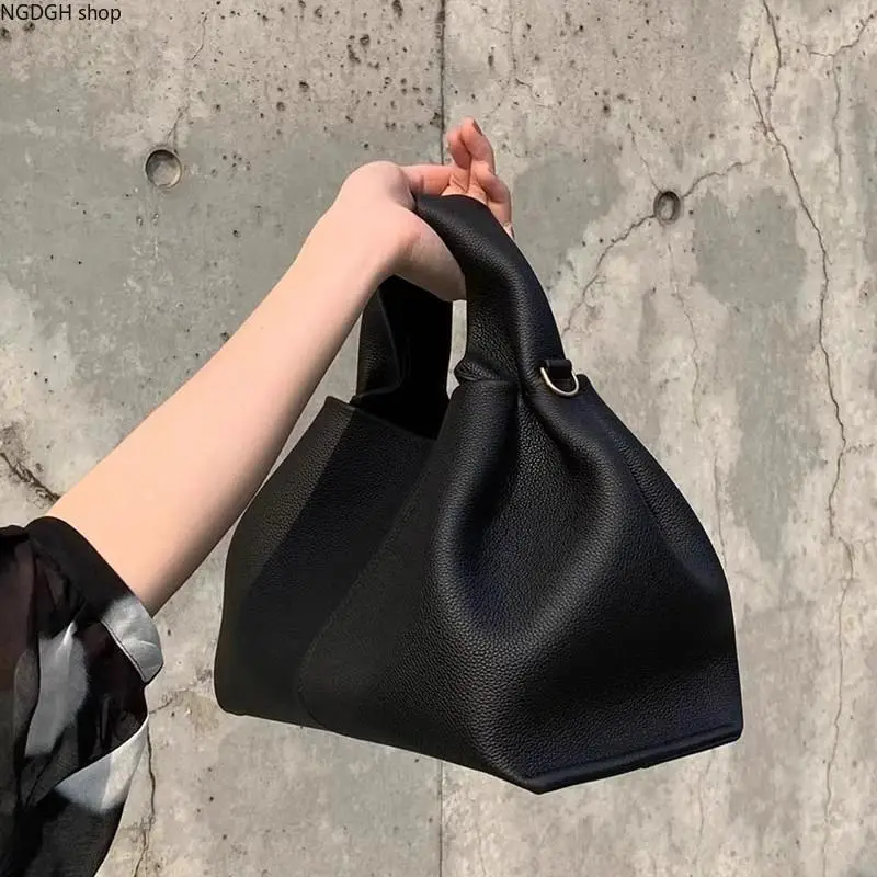 Minimalist Pebble Leather Basket Tote Bag for Women, Soft Slouchy Top Handle Handbag, Classic Casual Dumpling Satchel Purse for School Work, Roomy Travel Daily Commute Shoulder Bag Crossbody, Black